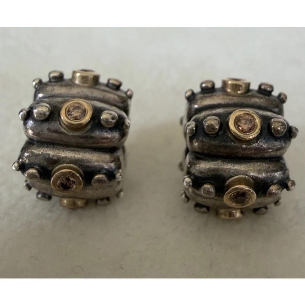 ONE Clip❗️Pandora Silver & 14k Gold Brown Fusion Clip Charm With CZ, 790853BCZ - Picture 5 of 7